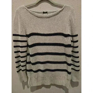 J. Crew Women's Gray Striped Pullover Sweater Size L Boat Neck